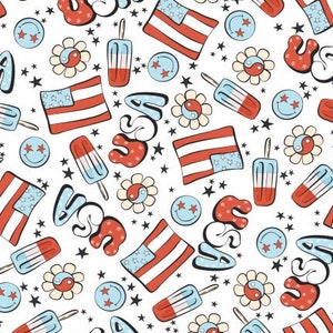 4th July Fabric, Patriotic Popsicles Fabric, USA Patriotic Fabric, Ice Cream Fabric by the Yard (ID67)