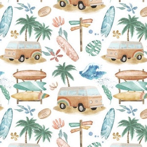 Surfs Up, Summer Fabric, Beach Fabric, Pool Party Custom Printed Fabric By The Yard (SUM20)