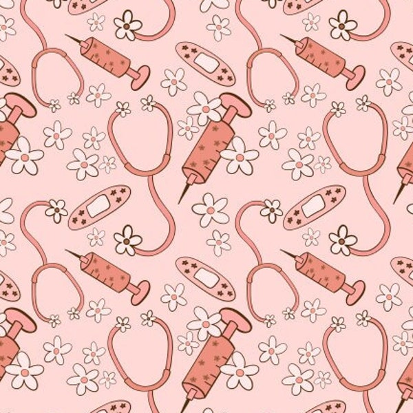 MED42 - BOHO Medical Fabric, Nurse Fabric, Health Care Fabric, Health Fabric, Medical Theme Fabric, Custom Printed Fabric By The Yard