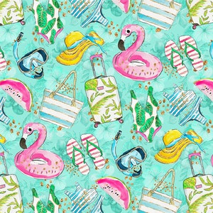 SUM5 - Summer Fabric, Beach Fabric, Pool Party Custom Printed Fabric By The Yard
