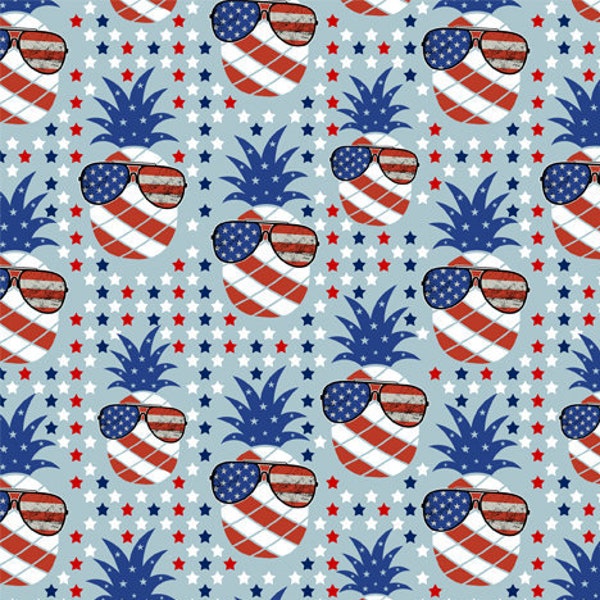 4th July Fabric, Patriotic Pineapple Fabric, USA Patriotic Fabric, Pineapple Fabric by the Yard (ID41)