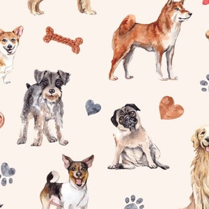 Dog Life Fabric, Cute Dog Fabric, Custom Printed Fabric (DG49)