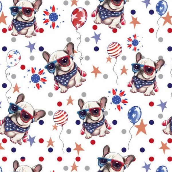 4Th of July French Bulldog, 4th July dogs Fabric, Patriotic Dog 4th of July Fabric, USA Patriotic Fabric (ID79Bulldog)