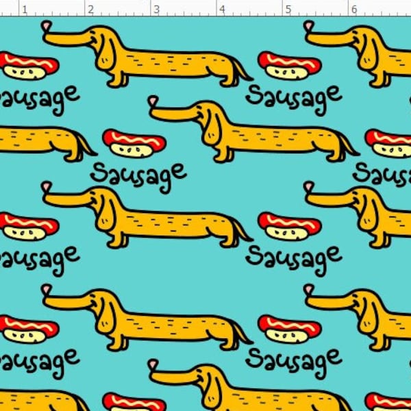 DG53 - Adorable Dachshund Dog Fabric by the Yard, Dachshund Puppies, Pet Fabric, Fabric By the yard