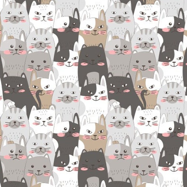 Kawaii Cat Fabric, Cute Animal Fabric, Cat Fabric, Cute Cat Fabric, Custom Printed Fabric (CT22)