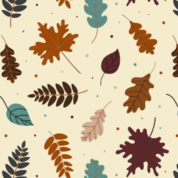 Floral Print Fabric, Fall Leaf Pattern, Fall Leaf Fabric, Botanical Fabric (LF13)