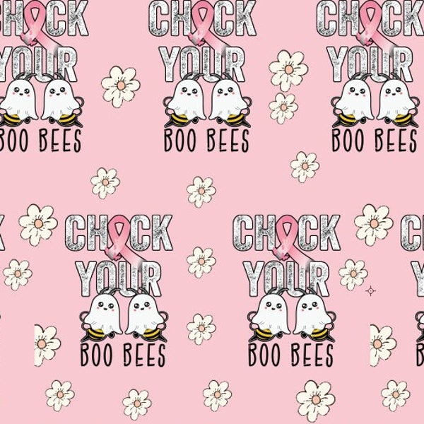 Check Your Boo Bees, Breast Cancer Awareness Fabric, Breast Cancer Fabric By the yard, Custom Print Fabric (BCA17)