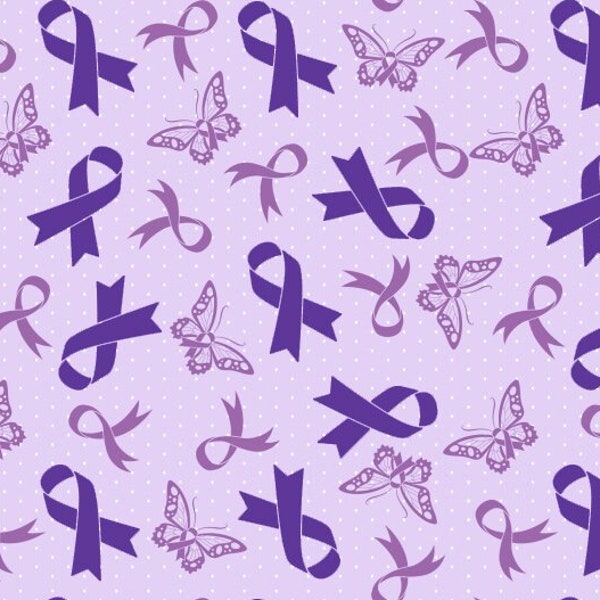 Purple Ribbon Awareness Fabric, Purple Ribbon Fabric By the yard, Custom Print Fabric (PRBN1)