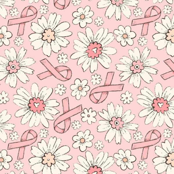 Breast Cancer Awareness Fabric, Breast Cancer Pink Flower Daisy Fabric By the yard, Custom Print Fabric (BCA13)