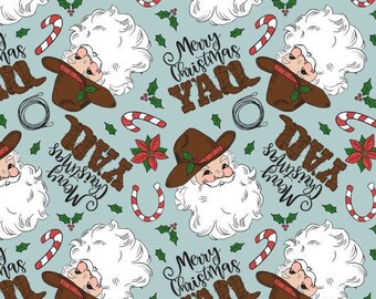 Christmas Santa Claus Fabric, Vintage Santa Fabric, Country Western Santa Fabric, Vintage Christmas Fabric, Custom Print Fabric (WNT189)