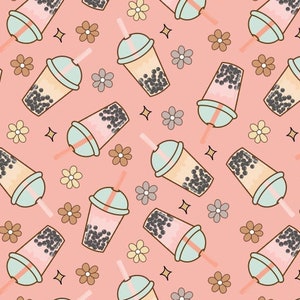 Bubble Tea Fabric, Boba Tea Fabric - Milk Tea Fabric - Fabric By The Yard, Custom Printed Fabric By The Yard (BBT4)