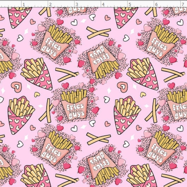 VAL122 - Valentine Fabric, Fries Before Guys Fabric, French Fries Valentines Fabric, Custom Printed Fabric