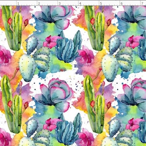 CTUS22 - Watercolor Cactus, Succulent Fabric, Botanical Succulents Fabric, Desert Fabric, Custom Printed Fabric