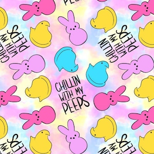 ET94 - Easter Peeps Bunny Marshmallows Fabric, Chillin With My Peeps Fabric, Custom Printed Fabric By The Yard