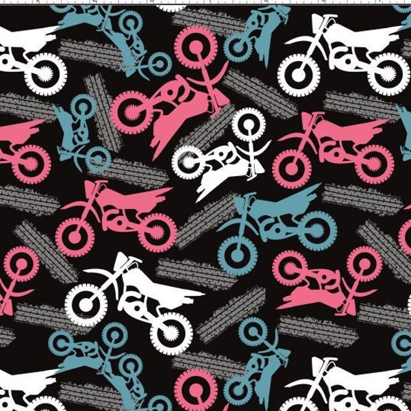 Girl's Dirt Bike Fabric, Motorcycle Fabric, Bike Fabric, Custom Printed Fabric By The Yard (BIKE1)