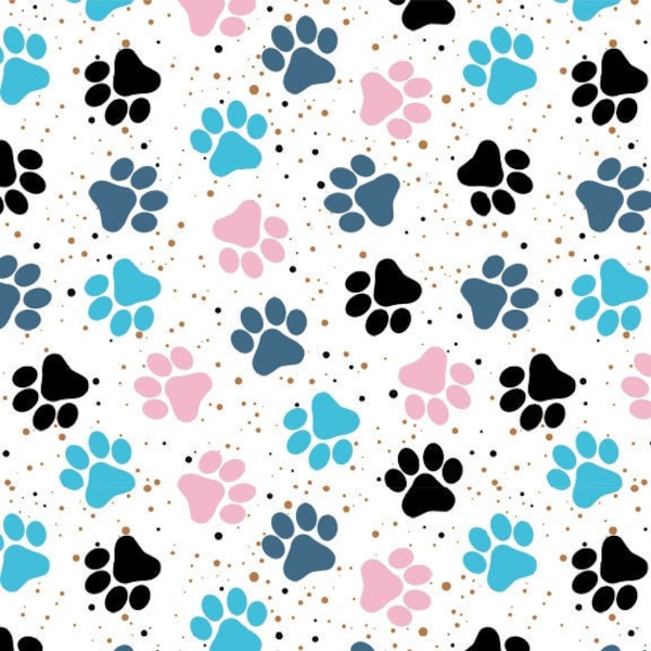 Paws Fabric - Paw Prints Pets Dogs Cats Animals Tracks Cotton Fabric By the yard (PW5)