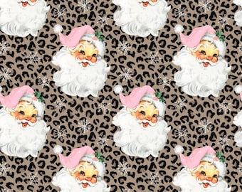 Christmas Santa Claus Fabric, Leopard Santa Fabric, Winter Fabric, Santa Fabric, Custom Print Fabric (WNT157)