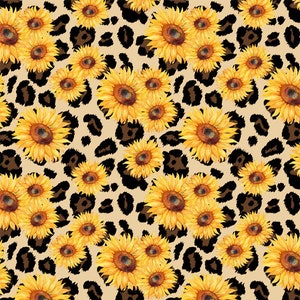 Sunflower Cheetah Fabric, Sunflower Leopard Fabric, Custom Printed Fabric By the yard (SFLW9)