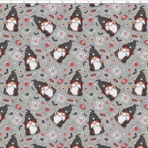 Vampire Gnome Fabric, Halloween Fabric, Horror Fabric, Cute Gnome fabric, Custom Print Fabric (HAL195)