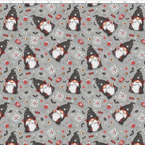 Vampire Gnome Fabric, Halloween Fabric, Horror Fabric, Cute Gnome fabric, Custom Print Fabric (HAL195)