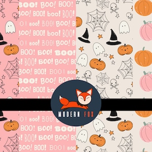 Happy Halloween Fabric By The Yard, Pink ghost Fabric, Pink Halloween Fabric, Custom Printed Fabric By The Yard (HAL183)