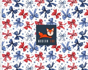 ID118 - Preppy Bows, 4th July Bows Fabric, Patriotic Fabric, USA Patriotic Fabric, Red, White, and Blue Fabric by the Yard