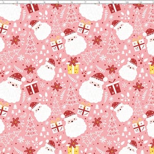 Holiday Christmas Fabric, Winter Fabric, Pink Christmas Fabric, Custom Printed Fabric (WNT256) Pink
