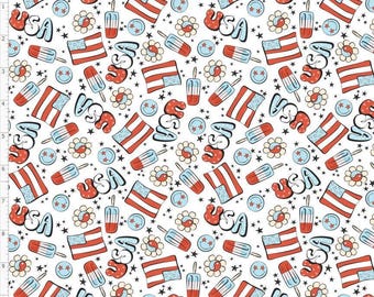 4th July Fabric, Patriotic Popsicles Fabric, USA Patriotic Fabric, Ice Cream Fabric by the Yard (ID67)
