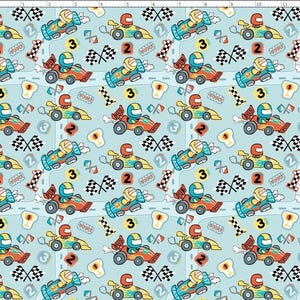 RAC1 - Race Cars Fabric, Racing Car Pattern, Custom Printed Fabric By The Yard