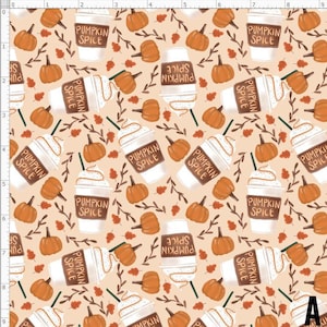 Pumpkin Spice Latte Fabric, Fall Fabric, Coffee Fabric, Thanksgiving Fabric (FAL64) A