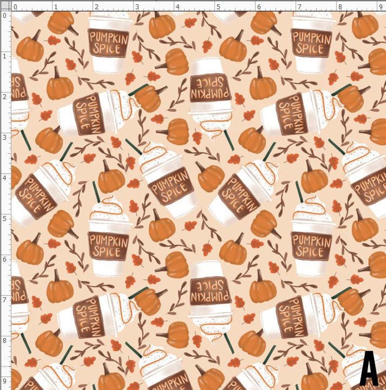 Pumpkin Spice Latte Fabric, Fall Fabric, Coffee Fabric, Thanksgiving Fabric (FAL64) A