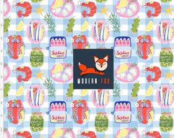 SARD2 - Coastal Sardines, Seafood Fabric, Mediterranean food, Lobster, Sardines & Olives, Custom Print Fabric