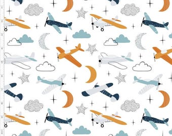 APNE3 - Airplane Fabric, Watercolor Airplane Fabric, Custom Printed Fabric By The Yard