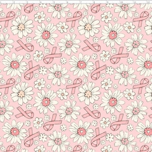 Breast Cancer Awareness Fabric, Breast Cancer Pink Flower Daisy Fabric By the yard, Custom Print Fabric (BCA13)