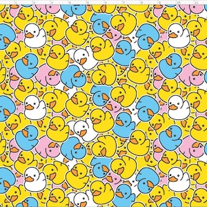 Pink Rubber Ducky Fabric by the Yard, Yellow Duck Fabric, Bubble Bath Fabric By the yard (DKY2C)