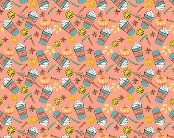 Pumpkin Spice Latte Fabric, Fall Fabric, Coffee Fabric, Coffee Fabric (FAL3)