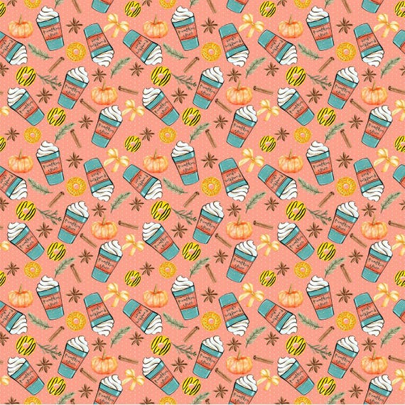 Pumpkin Spice Latte Fabric, Fall Fabric, Coffee Fabric, Coffee Fabric (FAL3)