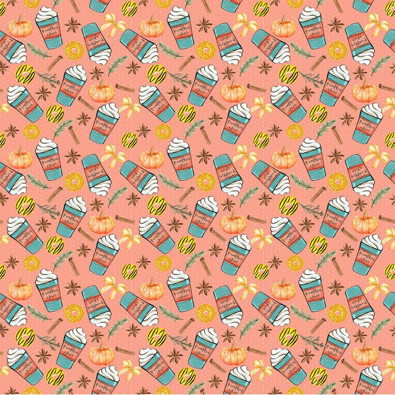 Pumpkin Spice Latte Fabric, Fall Fabric, Coffee Fabric, Coffee Fabric (FAL3) image 1