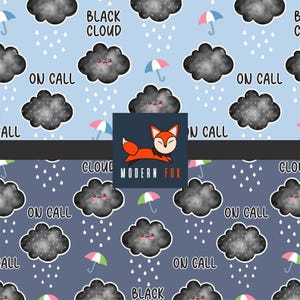 CLD11 - Black Cloud On Call, Smiley Cloud, Custom Printed Fabric