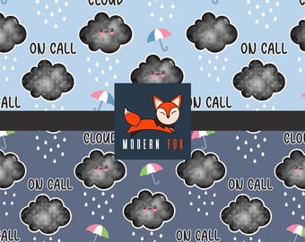 CLD11 - Black Cloud On Call, Smiley Cloud, Custom Printed Fabric