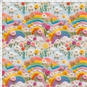 RBOW23-Please read before ordering this print-This pattern is a PRINTED Pastel Rainbow Embroidery, NOT Actual Embroidery Fabric,  NO Texture