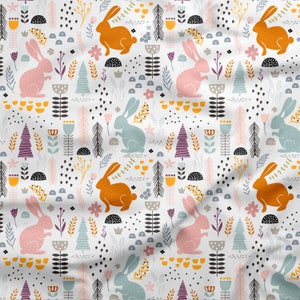 Rabbit Fabric, Bunny Woodland Fabric, Fabric By The Yard, Custom Printed Fabric (WDL2)