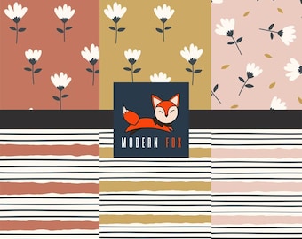 FLW296 - Retro Garden Fabric, Flower Garden Fabric, Retro Vibe, floral Fabric, Custom Printed Fabric by The Yard