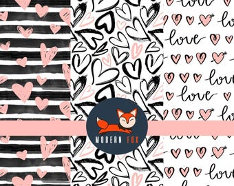 VAL127 - Heart Fabric, Valentine Heart Fabric XOXO Fabric, custom Printed Fabric By The Yard