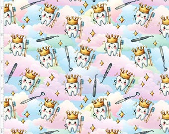 MED49 - Tooth Fairy, Dental Fabric, Health Care Fabric, Health Fabric, Dentistry Fabric, Rainbow dental, Custom Printed Fabric