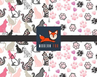 Cute Cat Fabric By The Yard, Cat Fabric, Kitten Fabric, Custom Printed Fabric (CT17)