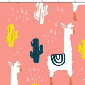 Llama Cactus Fabric by the Yard. Alpaca Southwest Fabric, 100% Organic Interlock Knit cotton, Kona Cotton, Cotton Spandex Jersey (LLM2) image 2