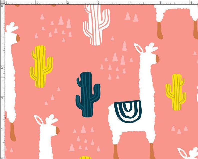 Llama Cactus Fabric by the Yard. Alpaca Southwest Fabric, 100% Organic Interlock Knit cotton, Kona Cotton, Cotton Spandex Jersey (LLM2) image 2
