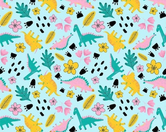 Pink Dinosaur, Dino Dinosaurs Pattern, Dino Fabric, custom Printed Fabric, By The Yard (DINO28)