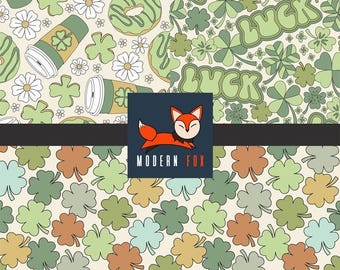 STP41 - Lucky, Four Leaf Clover, Shamrock, St. Patrick's Day Fabric, St. Patrick's Fabric, Custom Printed Fabric By The Yard
